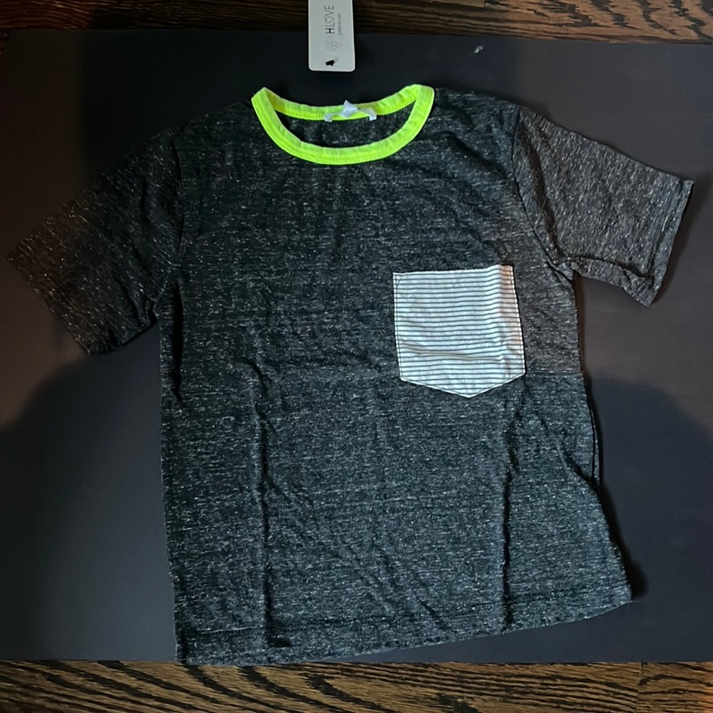 Joah Love tee shirt grey with neon detail and pocket detail 7Y